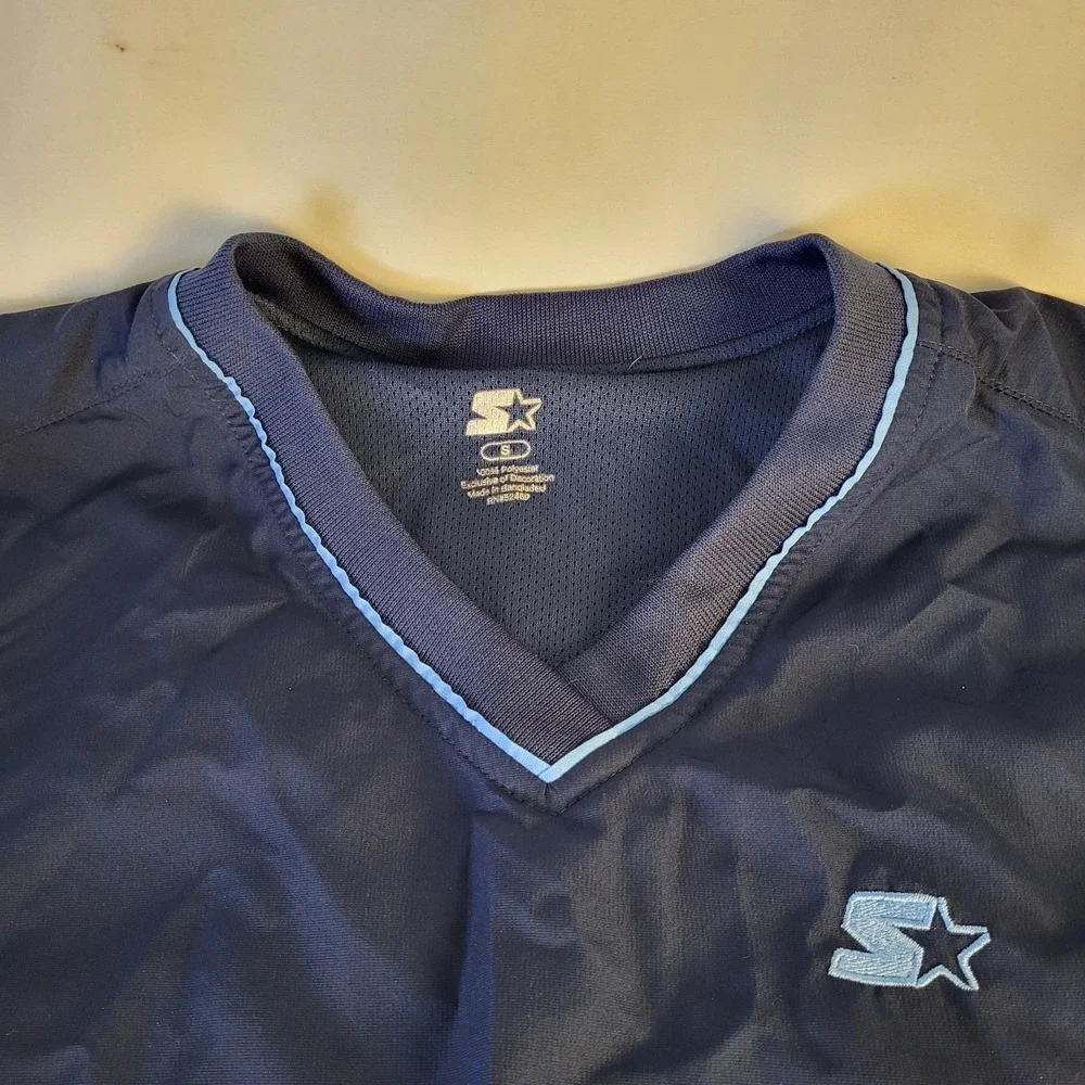 Vintage Starter Men's S (34-36) Navy Blue V-Neck Windbreaker Pullover Pockets